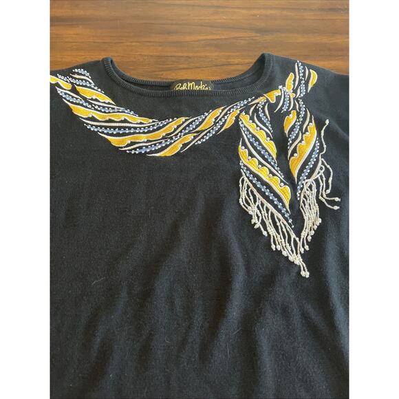 Bob Mackie Wearable Art Beaded Embroidered Scarf On Black Tunic Sweater Sz 2X - Picture 2 of 9